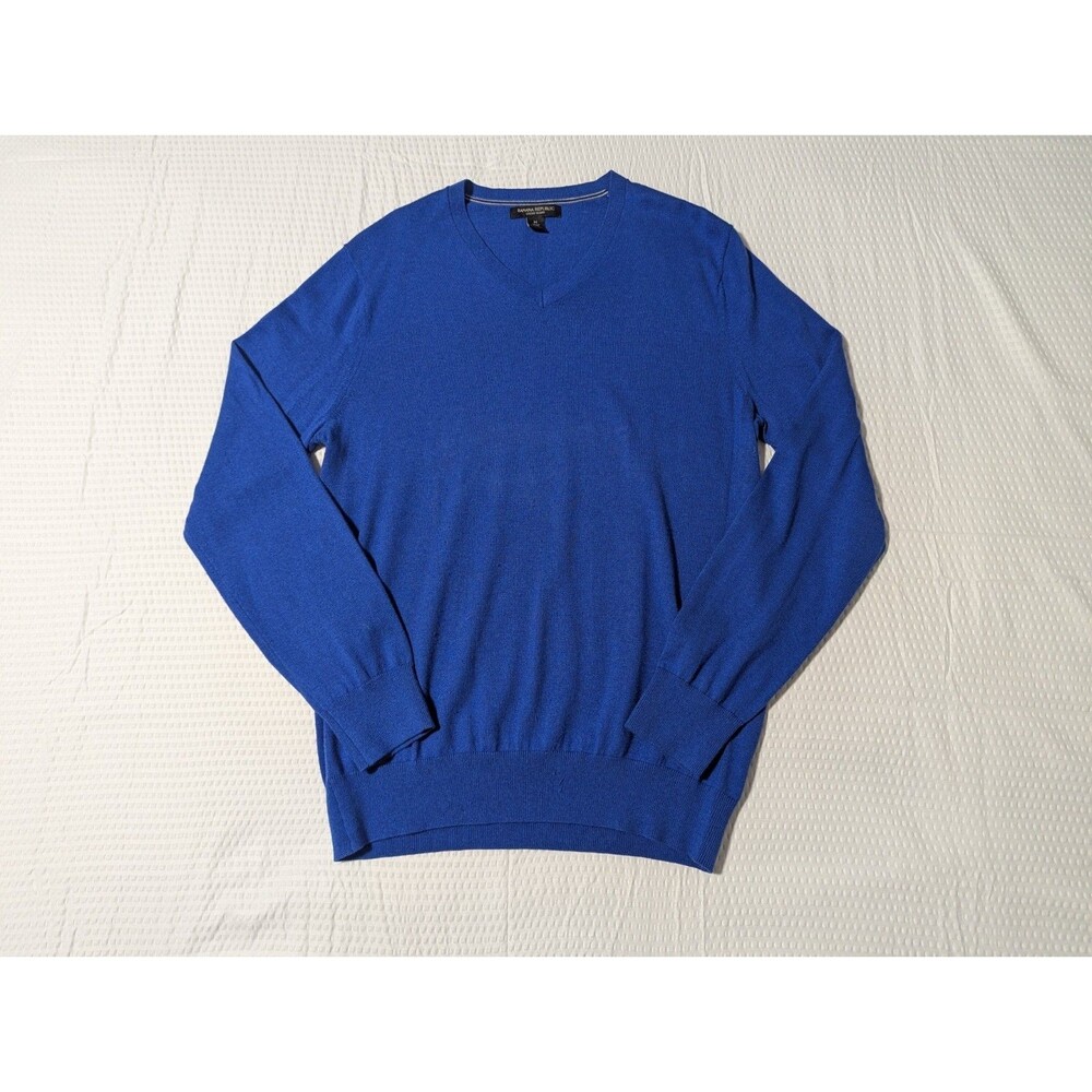 Banana Republic V-Neck Men's Blue Sweater (Medium) Silk Cotton Cashmere